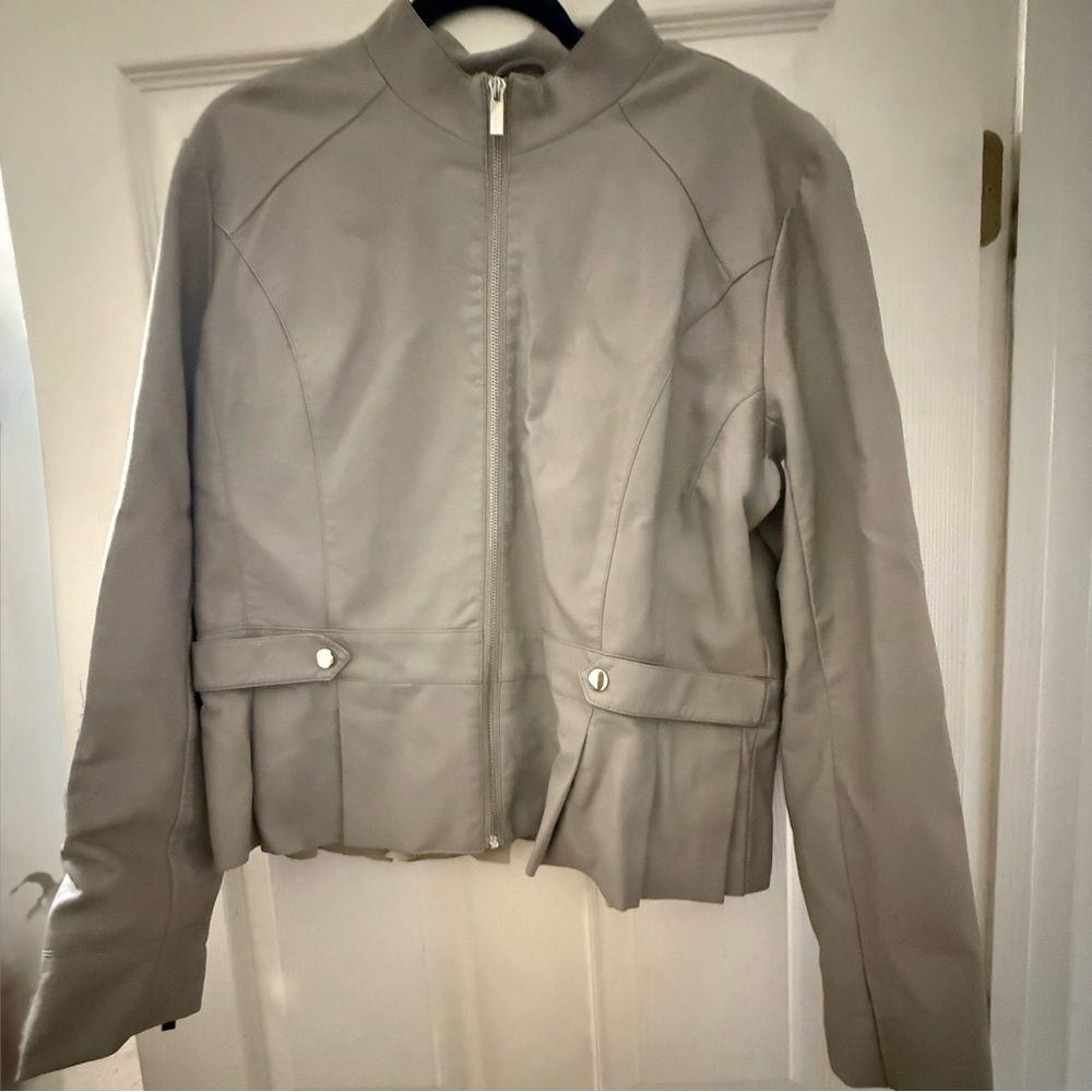 New York & Company Peplum Light Gray Vegan Leather Jacket